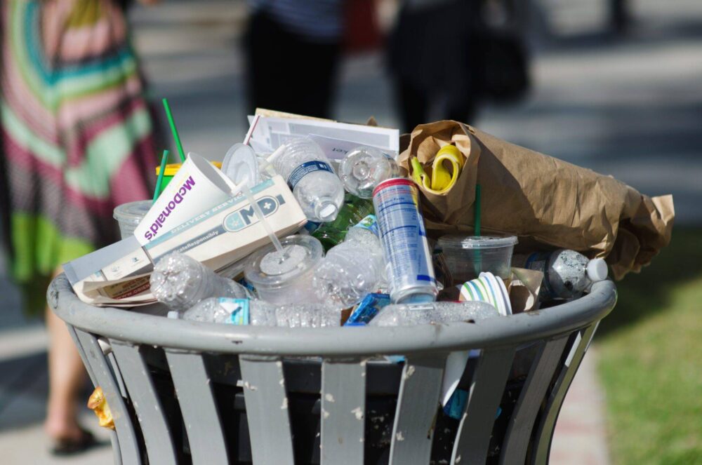 Overflowing Garbage Can on the Street