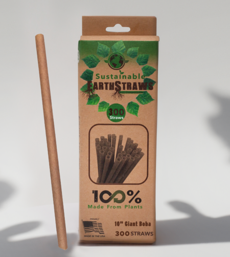 300 count box of 10-inch long, 11mm wide compostable hemp boba straws with a pointed edge